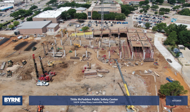 June 12, 2023: Construction of the support and parking garage building of the Tittle McFadden Public Safety Center